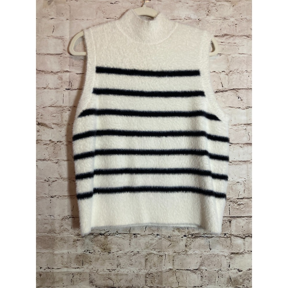 Bailey 44 Sweater Vest Women Large Black & White Striped Mock Neck Closet Staple